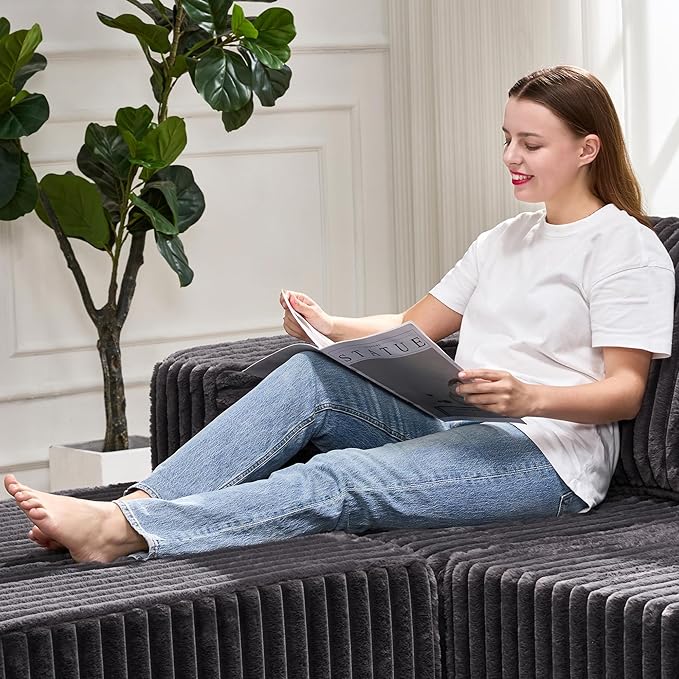Hobestluk Rectangle Ottoman Memory Foam Footrest for Couch with Removable Cover Large Floor Seating for Adults Ottoman Coffee Table for Living Room, Bedroom or Office (Strip Grey, Footrest)
