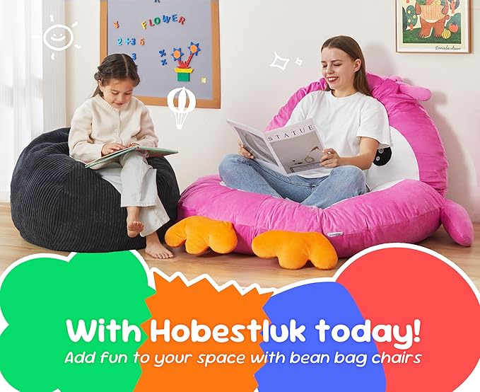 Hobestluk 2.5FT Bean Bag Chair Beanbags Small Bean Bag Chair with Filler Included Teardrop Bean Bag with Removable Cover for Bedroom Living Room (Small, Black)