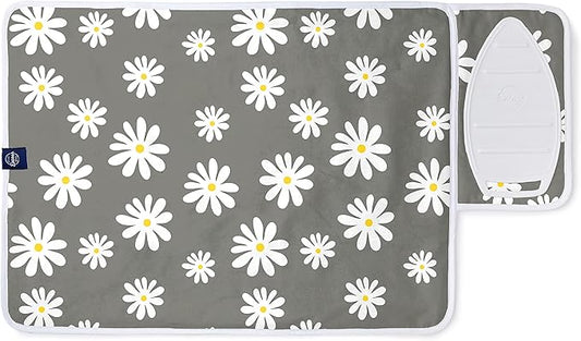 Encasa Homes Ironing Mat/Pad (Small 28"x20") with 3mm Padding & Silicone Iron Rest for Steam Pressing on Tabletop or Bed - Heat Resistant, Portable, Quilting & Travel Blanket - Daisy Grey