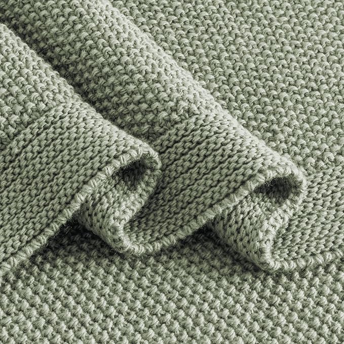 CozeCube Sage Green Throw Blanket for Couch, Soft Cozy Cable Knit Throw for Bed Sofa Living Room, Lightweight Warm Decorative Farmhouse Christmas Blanket, 50"x60", Sage Green