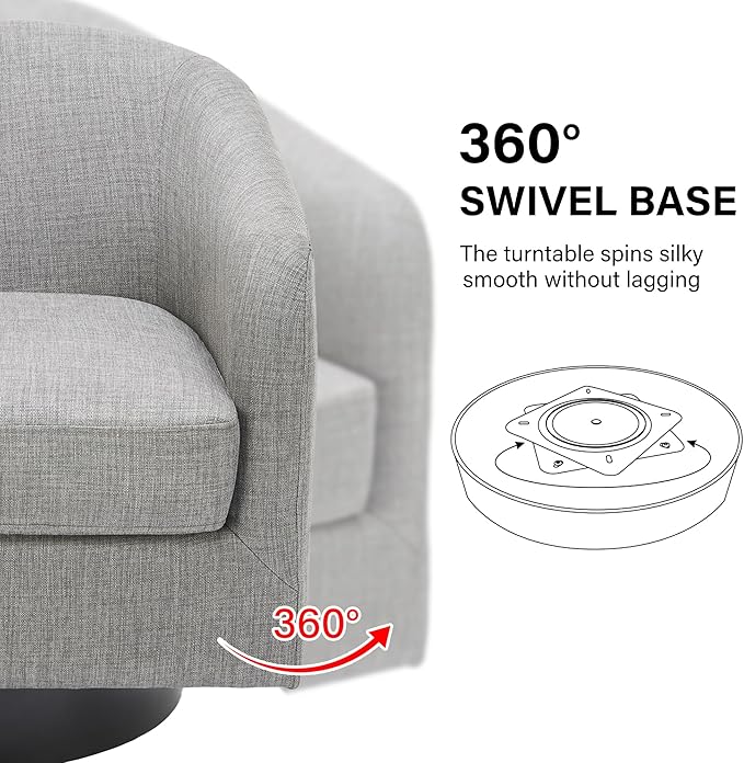 Swivel Barrel Accent Chair, Modern Round Linen Arm Chair for Living Room, Bedroom, Comfy Club Reading Chairs for Adults(Linen Fabric, Light Grey, Set of 1