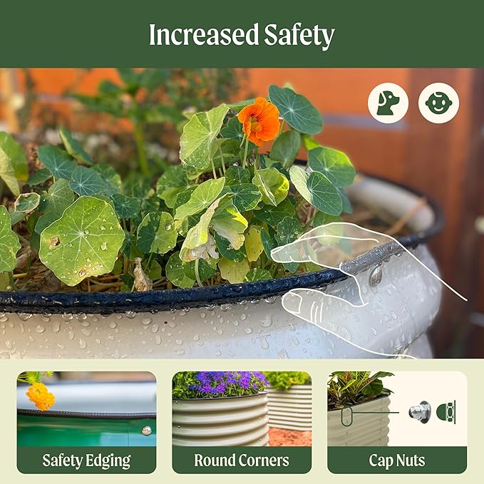 Vego garden 32" Extra Tall Raised Garden Bed Kits, 4 in 1 Modular Raised Planter Box for Vegetables Flowers Fruits Oval Metal Raised Garden Bed- Modern Gray