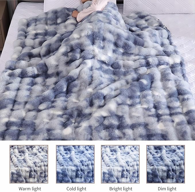 Tie-dye Blue Twin Cozy Faux Fur Blanket for Couch Bed Living Room 60x80 Furry Soft Fluffy Thick Warm Throw Blanket for Winter Home Gifts 860 GSM