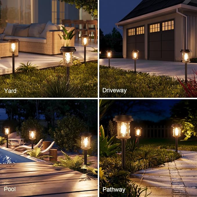 XMCOSY+ Solar Pathway Lights, Dual-Tone Solar Lights Outdoor Waterproof IP65, 20 LM LED Bright Glass Outside Light for Garden Path Yard Walkway Driveway (Black & Brown)