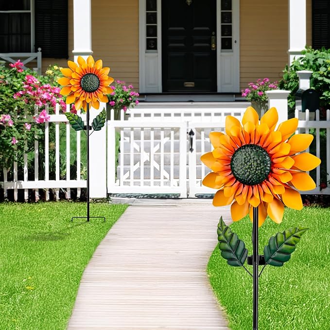 Sunflower Solar Wind Spinner, 52" Metal Wind Spinner with Kinetic Wind Sculpture Windmills for Outdoor Lawn & Garden Patio Decoration
