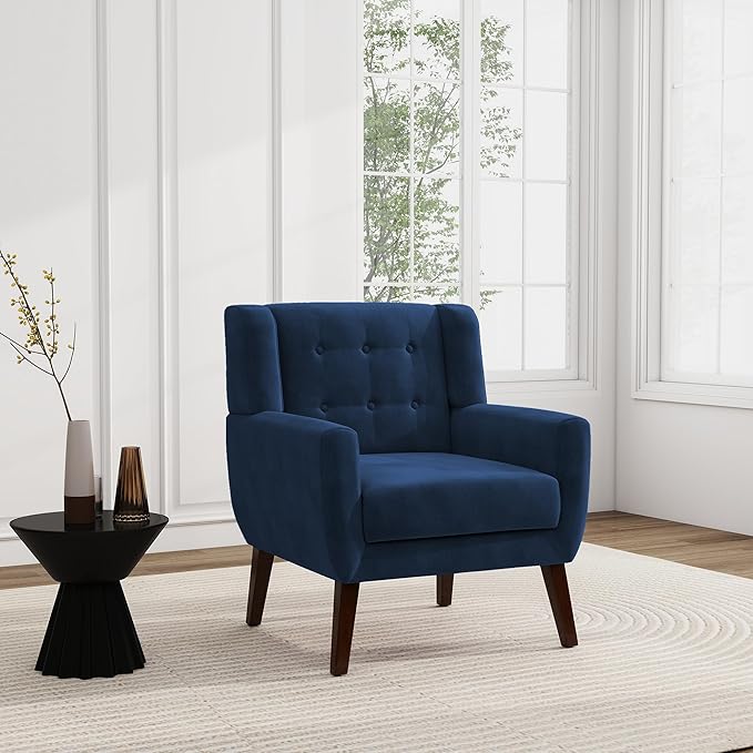 UIXE Velvet Accent Chairs Set of 2, Modern Arm Chair Mid-Century Living Room Armchair, Comfy Upholstered Button Tufted Reading Seat Bedroom Side Sitting, Royal Blue