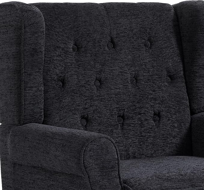 UIXE High Back Accent Chair, Upholstered Armchair in Fabric, Retro Wingback Arm Chair for Living Room, Comfy Single Sofa Bedroom Reading Seat with Solid Wood Legs - Black Blue