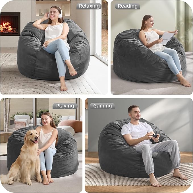 Hobestluk 4FT Bean Bag Chair Giant Bean Bag Chairs for Adults Large Bean Chairs with Removable Cover, Beanbag Chair with Filler, Adult Bean Bag Chairs for Living Room, Bedroom