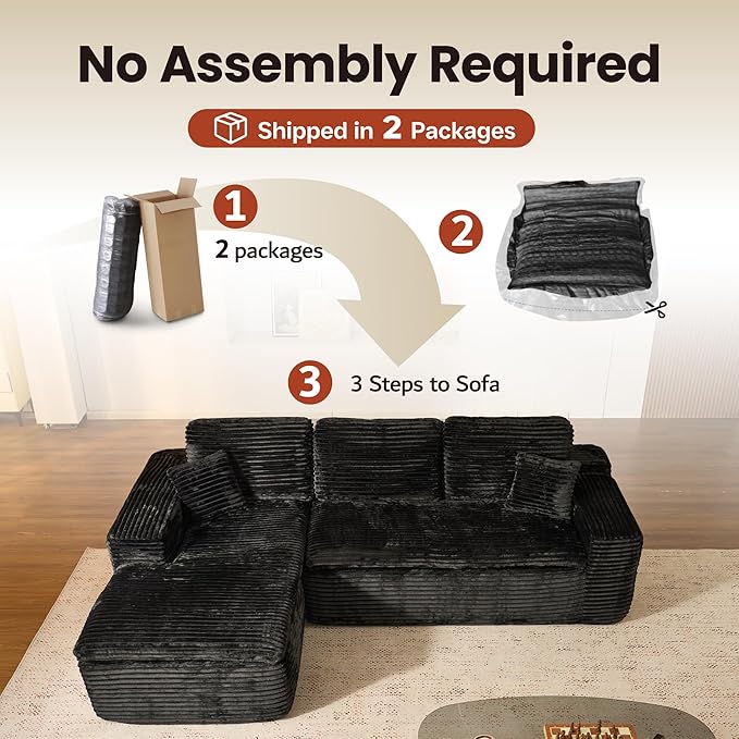 ovios 105” Modular Sectional Sofa with Thicken Seat Cushion, Cloud Couch with Deep Seat, Modern L-Shape Sofas Couches with Chaise,Upholstered Couches for Living Room Bedroom,Black