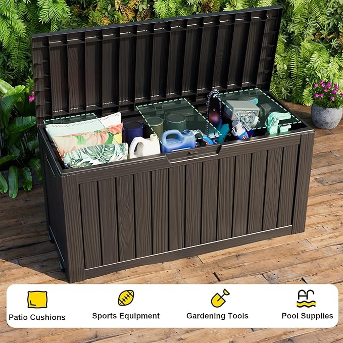 75 Gallon Resin Deck Box, Lockable Outdoor Storage Box for Patio Cushions Storage Furniture,Garden Tools, Pool Supplies, Weatherproof and UV Resistant(Black)