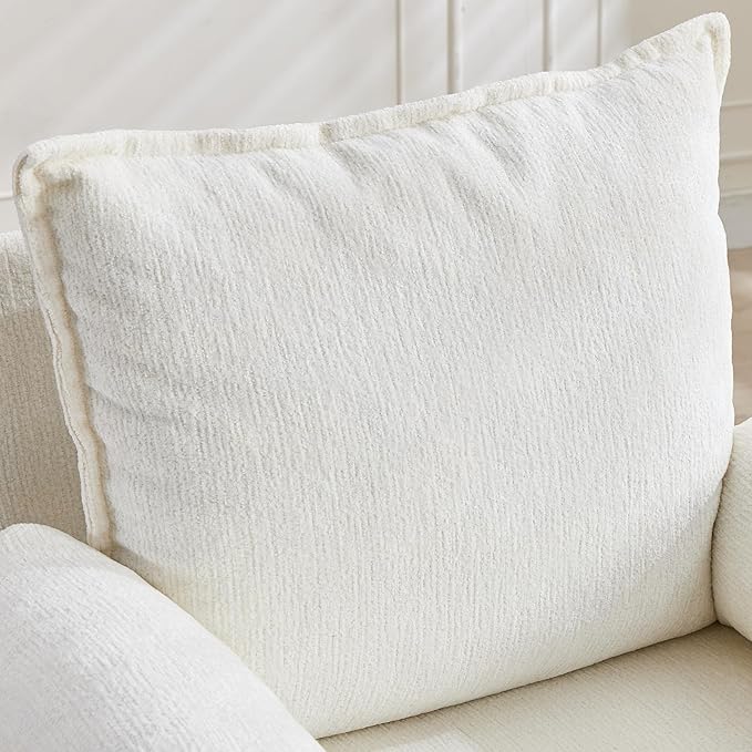 YISHENG Accent Chair with 6-Angle Adjustable Backrest, Chenille Fabric Living Room Chair Upholstered Lounge Chair, Modern Chair Cozy Reclining Chair for Reading Room, 1PC White