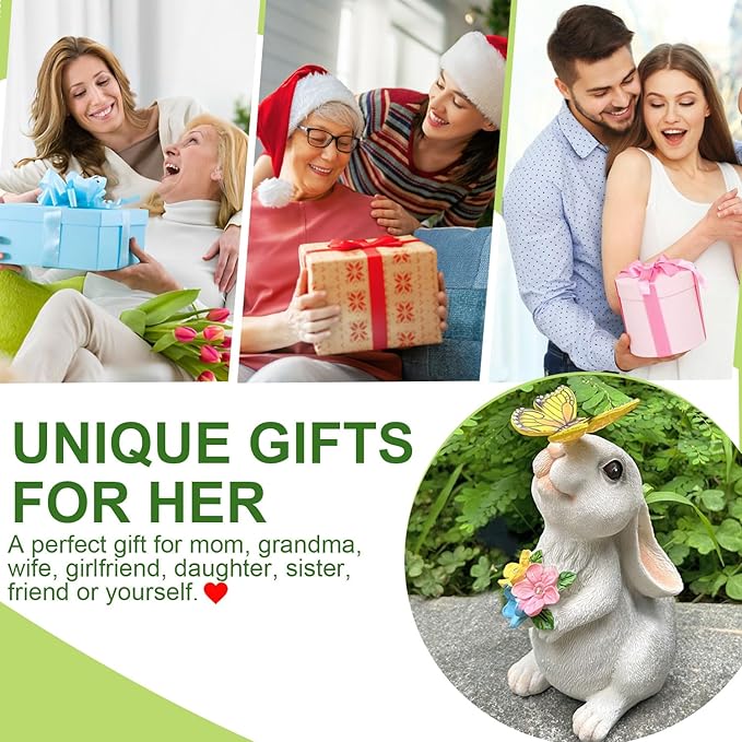 YODY Solar Garden Statues Outdoor Decor- Yard Decorations for Patio, Balcony, Backyard, Lawn Ornaments - Rabbit Figurines with LED Light- Unique Birthday House Warming Gifts for Women, Mom, Grandma