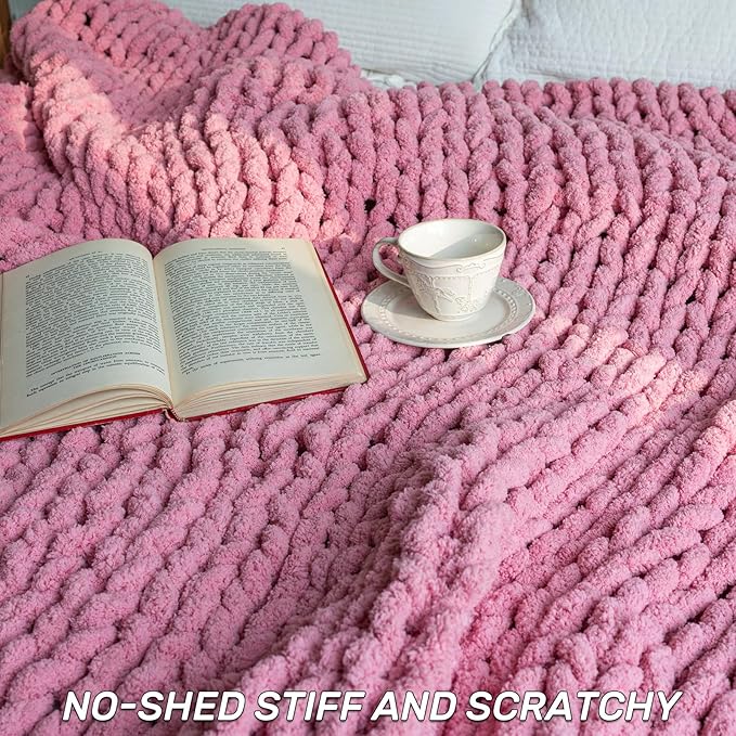 Chunky Knit Blanket - Luxury Soft Cozy 40 * 50 Throw Blanket,100% Woven Blanket Rope Knot Throw Blanket for Couch, Sofa, Home Decor, Gift - Machine Washable(Pink)