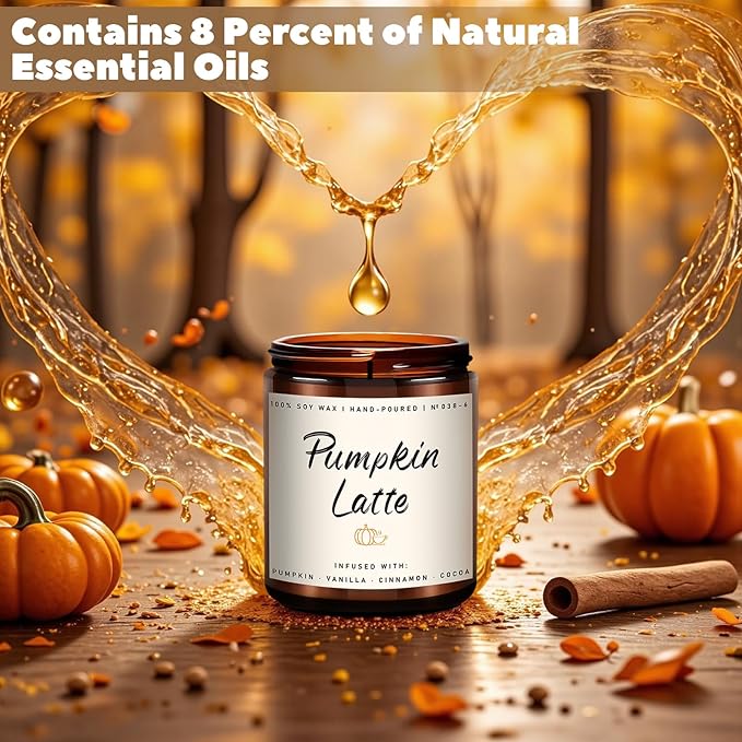 Auelife Fall Candles, Pumpkin Latte Scented Candle – Fall Soy Candle for Home | Autumn Aromatherapy Candles| Pumpkin Scented for Autumn Home Décor & Cozy Gift for Women