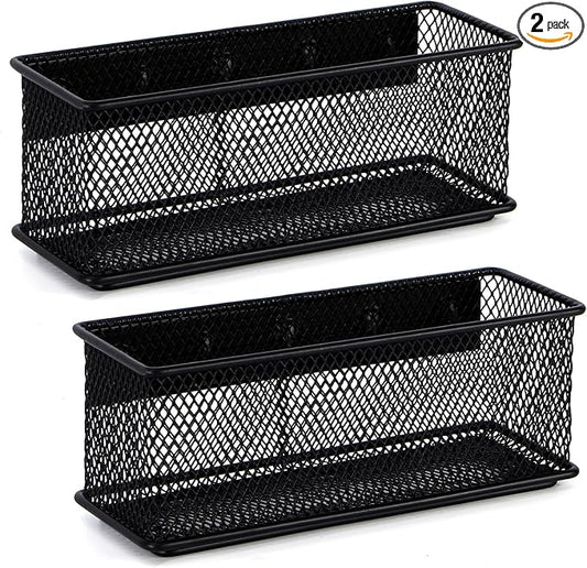 6.29'' × 2.28'' × 2.48 Black Magnetic Basket for Refrigerator Magnetic Pen Holder Locker Organizer for Home Office Accessories Magnetic Basket for Whiteboard,Set of 2