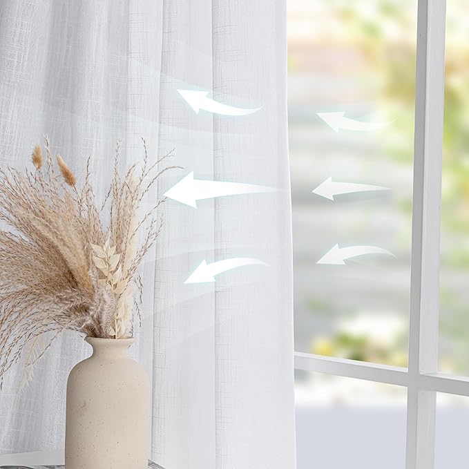 MYSKY HOME White Curtains 95 Inches Long Semi Sheer Drapes Light Filtering for Sliding Glass Door Window Treatments Soft Cotton Blend Panels Linen Look Farmhouse Style, 100" x 95", 1 Piece