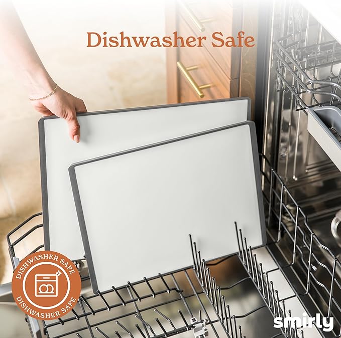 SMIRLY Plastic Cutting Board Set 3 Pieces, Non-Slip Dishwasher Safe Chopping Boards for Kitchen, Grey & White