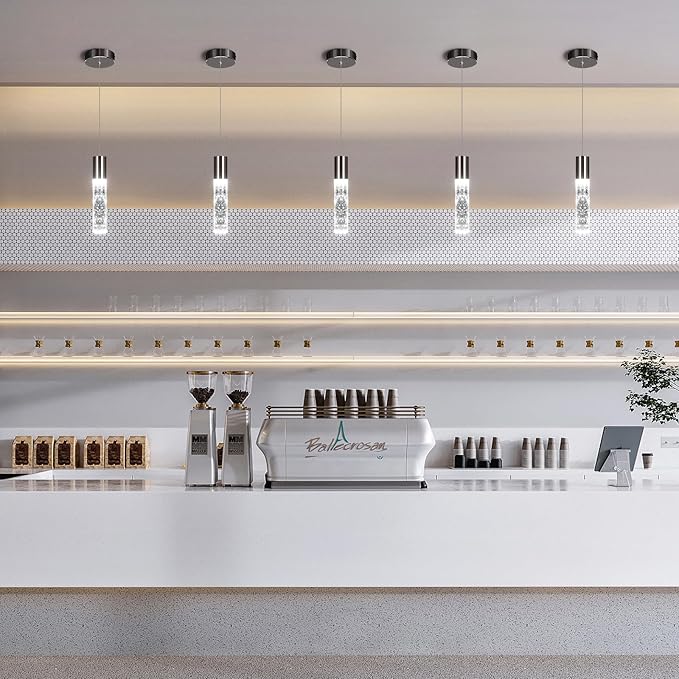 OKELI Modern Pendant Lights, LED Bubble Crystal Kitchen Island Lights Fixtures, Black Mini Single Pendant Lighting for Kitchen Island Bar,6W,6000K, ETL,3Pack