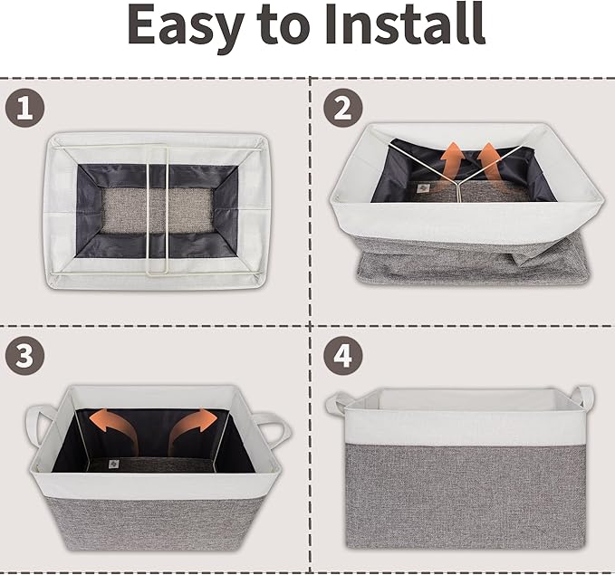 GRANNY SAYS Storage Baskets for Shelves, Closet Organizer Bins, Clothes Storage Bins with Metal Frame, Large Baskets for Organizing and Storage, Collapsible, Gray&White, 2-Pack