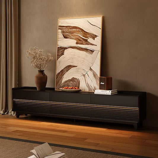 POVISON Fully-Assembled Mid Century Modern TV Stand with Legs, Wood Media Console with Adjustable LED Light, Entertainment Center with Storage for Living Room