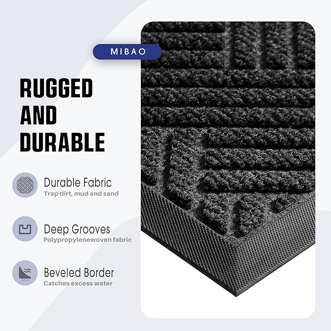 Mibao Front Door Mat Outside Entrance, Durable Outdoor Indoor Mat, Low Profile Heavy Duty Doormat, Non-Slip, Traps Dirt and Moisture, Easy Clean Patio Porch Entryway Mat, 32" x 47", Grey