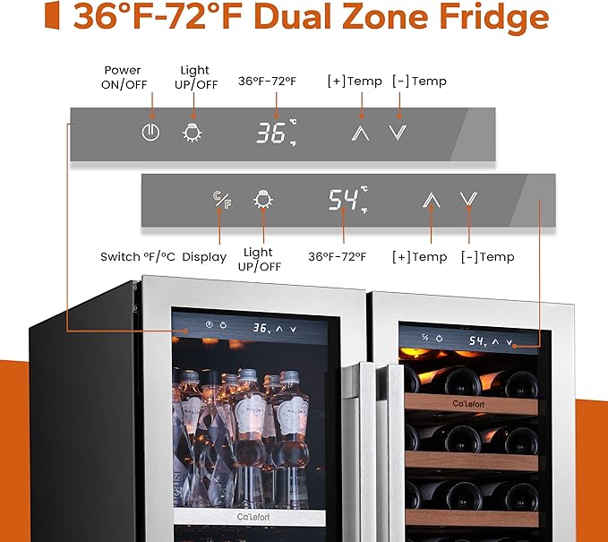 Ca'Lefort 30 Inch Wine and Beverage Refrigerator, 80 Can and 33 Bottle French Door Wine Refrigerator 36-72°F, 3 LED Wine Fridges with Glass Door, Built-in or Freestanding for Home/Kitchen (6.00 cu.ft)
