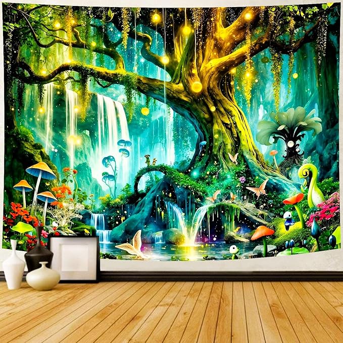 Delur Magical Forest Tapestry Fantasy Tree of Life Enchanted Fairy Tale Forest Tapestry Mystical Psychedelic Nature Landscape Wall Hanging Headboard for Bedroom Living Room Home Decor (59.1" x 78.7")