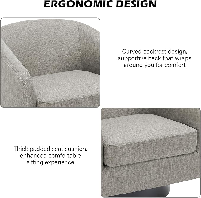 Swivel Barrel Accent Chair, Modern Round Linen Arm Chair for Living Room, Bedroom, Comfy Club Reading Chairs for Adults(Linen Fabric, Khaki, Set of 1