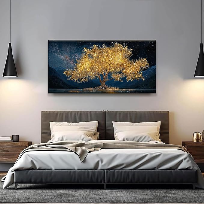 Wall Art For Living Room Gold Tree Of Life Landscape Print Painting Modern Canvas Art Wall Decor Prints Abstract Wall Decor Picture For Bedroom Apartment Office Wall Artwork Can Be Hung 24"X48"