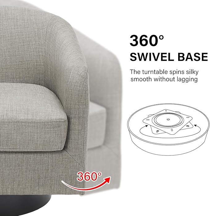 Swivel Barrel Accent Chair, Modern Round Linen Arm Chair for Living Room, Bedroom, Comfy Club Reading Chairs for Adults(Linen Fabric, Khaki, Set of 1