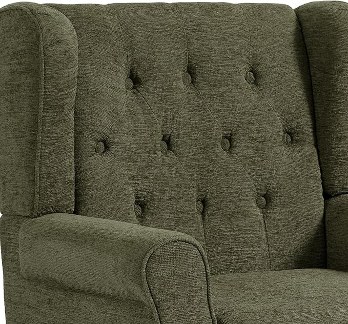 UIXE High Back Accent Chairs Set of 2, Upholstered Armchair in Fabric for Living Room, Retro Wingback Arm Chair Comfy Single Sofa Bedroom Reading Seat with Solid Wood Legs - Green