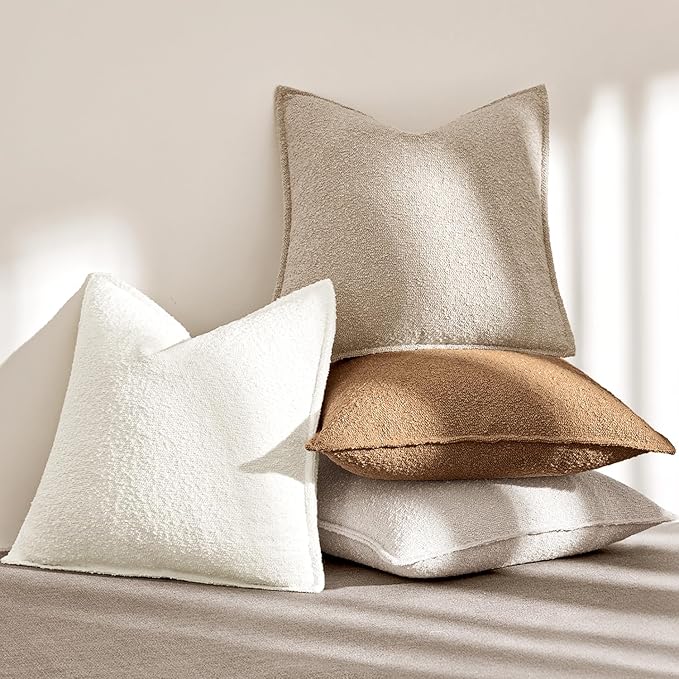 MIULEE Pack of 2 Decorative Textured Boucle Throw Pillow Covers 20x20 Inch Natural Beige Broadside Thick Boho Pillows for Farmhouse Accents Sofa Couch Bedroom Living Room Home Decor