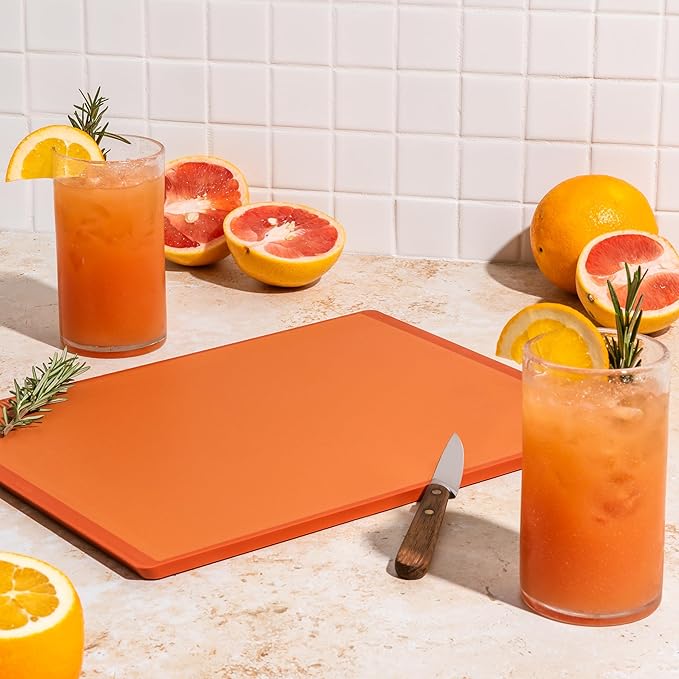 SMIRLY Plastic Cutting Board Set 3 Pieces, Non-Slip Dishwasher Safe Chopping Boards for Kitchen, Orange