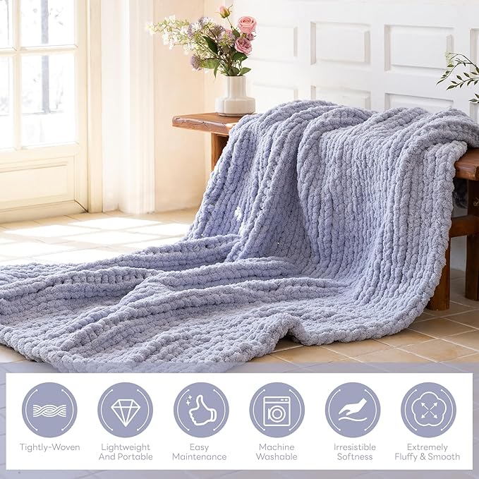 Chunky Knit Blanket - Luxury Soft Cozy 60 * 80 Throw Blanket,100% Woven Blanket Rope Knot Throw Blanket for Couch, Sofa, Home Decor, Gift - Machine Washable(Grey)