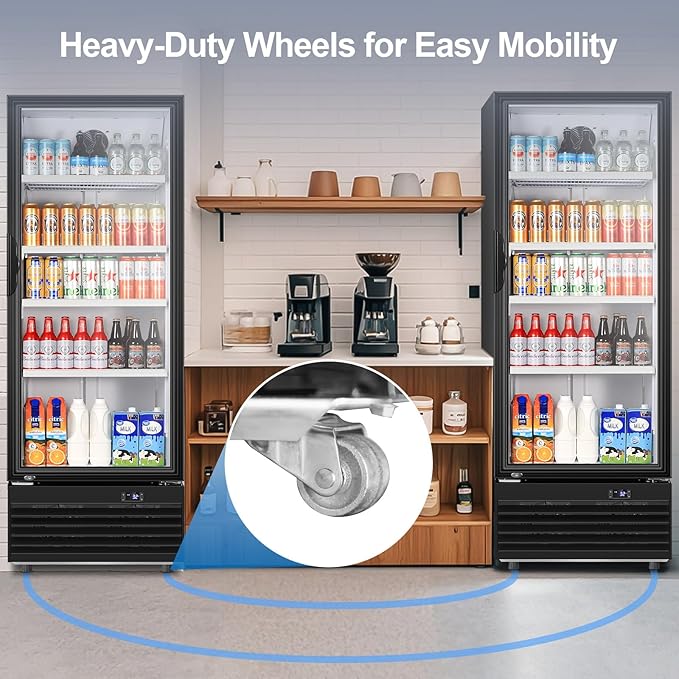 Tylza Commercial Refrigerator with Glass Door Display Beverage Fridge, 350L Upright Beverage Cooler Merchandiser with Rebound Door, Fast Cooling, Low Noise, Black
