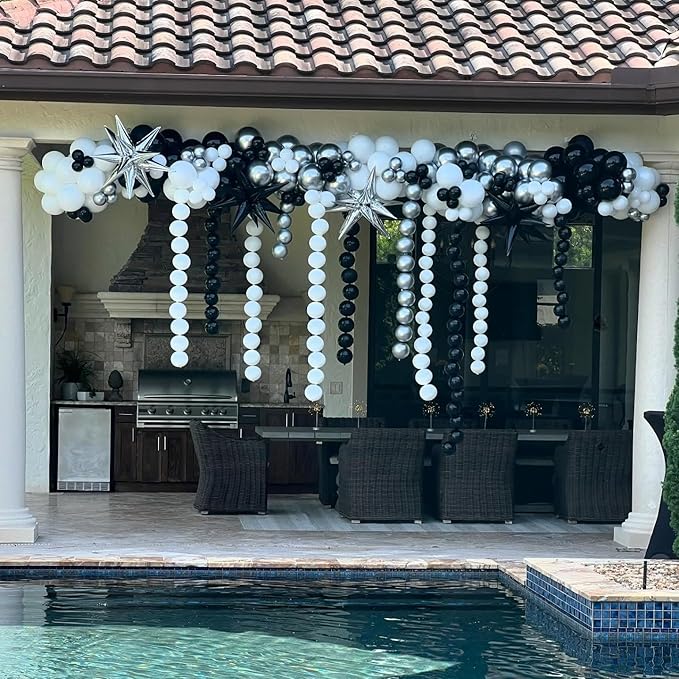 Black White and Gold Linking Balloons, 90PCS Black Gold and White Balloon Arch, Metallic Silver Quick Linked Connecting Balloon for Wedding Birthday Baby Shower Graduation New Year Party Decorations