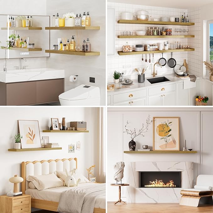 Heimlove Floating Shelves for Wall 36 Inches Long,9.3" Deep Oak Floating Shelf Set of 2,Wall Mounted Shelves for Bathroom Bedroom Living Room Kitchen Office,Shelf for Books Storage,Home Decor