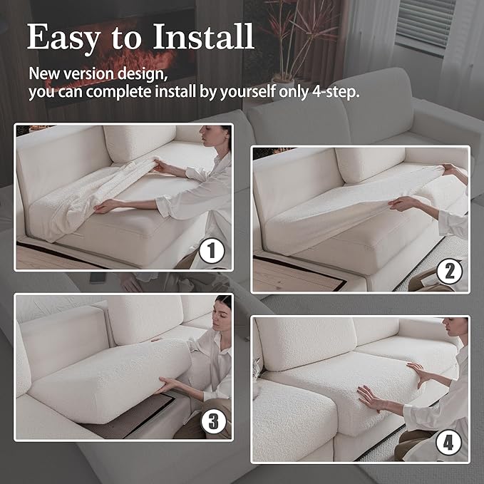 Couch Cushion Covers for Sectional Sofa, Stretch Soft Sofa Slipcovers Washable Wear-Resistant Universal Furniture Protector for Living Room(1 Piece Chair Cover, Ivory)
