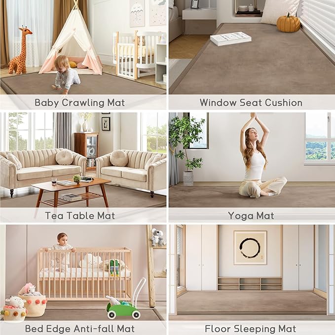 Baby Play Mat for Floor Tummy Time Mat Nursery Rug Muscle Mat Area Rug Playroom Rug Tatami Mat 13'1"x6'7" Memory Foam 1.3" Thick Crawling Mat For Babies,Toddlers, Infants, Kids,Floor Mat(Brown)