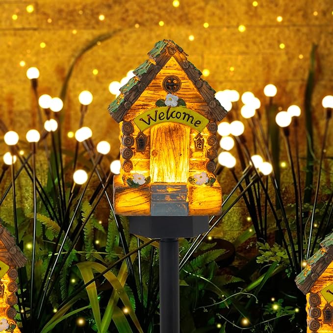 Dazzle Bright Fairy Garden House, 16" Glow in The Dark Cottage with Solar LED Light, Beautiful Miniature Garden Decoration for Indoor or Outdoor Gardens