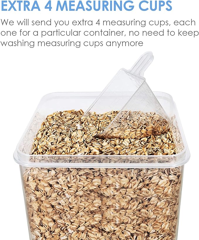 Vtopmart Extra Large Tall Airtight Food Storage Containers 4 Pieces 5.9qt / 6.5L-Plastic PBA Free Kitchen Pantry Canister for Spaghetti, Flour and Baking Supplies - Include 24 Labels, Blue