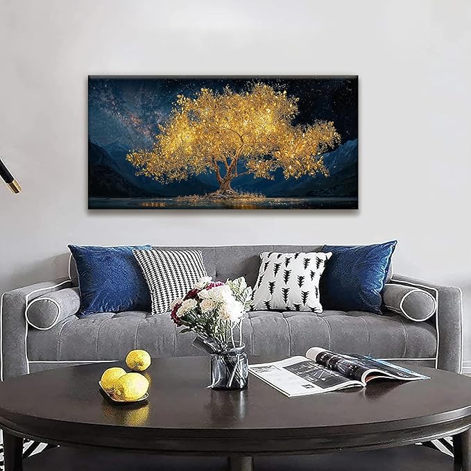 Wall Art For Living Room Gold Tree Of Life Landscape Print Painting Modern Canvas Art Wall Decor Prints Abstract Wall Decor Picture For Bedroom Apartment Office Wall Artwork Can Be Hung 24"X48"