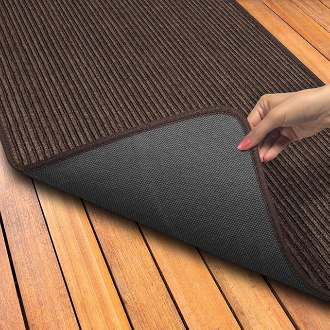 House, Home and More Indoor Outdoor Double-Ribbed Carpet Runner with Skid-Resistant Rubber Backing - Bittersweet Brown - 4 Feet x 15 Feet