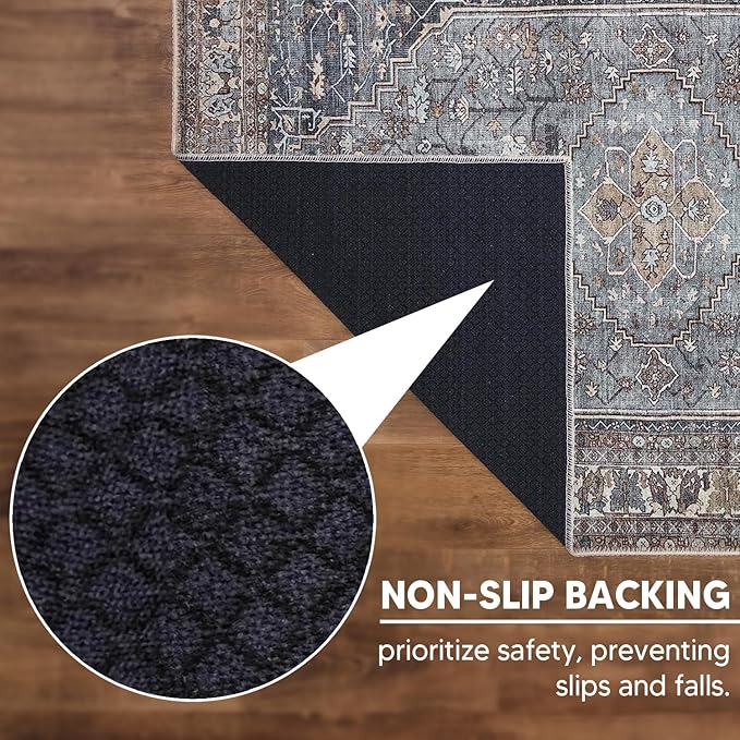 Keen Home Design 9x12 Rug - Machine Washable Area Rug with Non-Slip Backing, Ideal for Living Room, Dining Room, Bedroom - Vintage, Easy Clean, Durable, Low Pile Rug - (9' x 12')