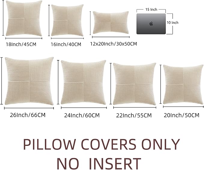 Fancy Homi 2 Packs Tan Decorative Throw Pillow Covers 22x22 Inch for Living Room Couch Bed Sofa, Rustic Farmhouse Boho Home Decor, Soft Corss Corduroy Patchwork Accent Beige Cushion Case 55x55 cm