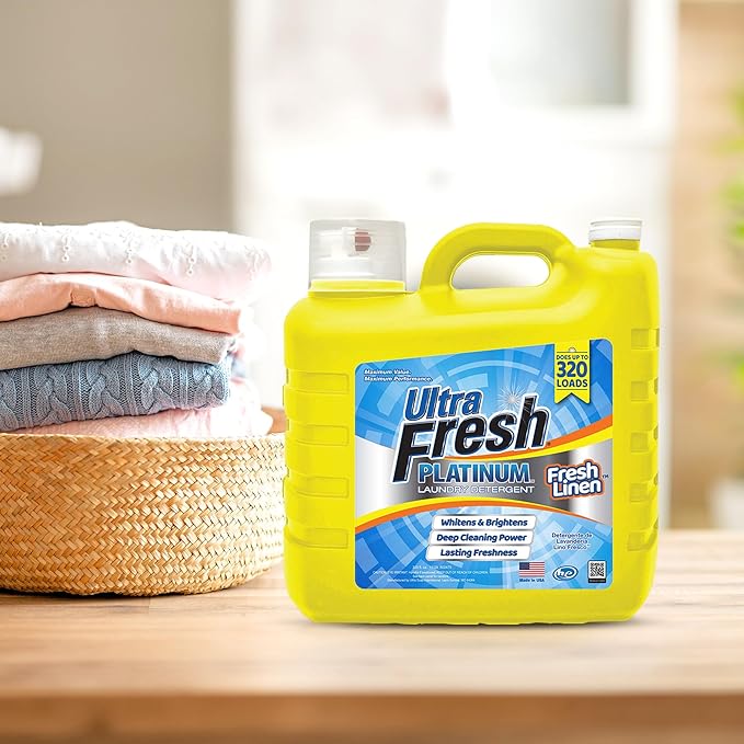 Ultra Fresh 2 Pack Platinum Liquid Laundry Detergent up to 320 Loads, Fresh Linen - Deep Cleaning Power and Fresh Scent for Washing Clothes