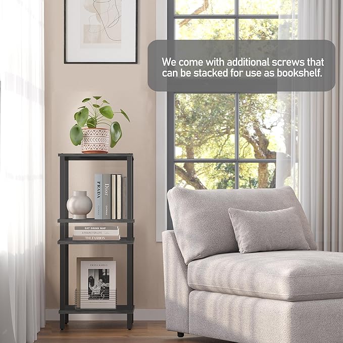 TUTOTAK End Table with Charging Station, Set of 2, Small Side Table, Nightstand Bedside Table, 2-Tier Storage Shelf for Small Space, Living Room, Bedroom Charcoal Grey TB01BY041