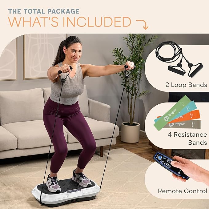 Lifepro Waver Vibration Plate Exercise Machine – High-Intensity Vibration for Muscle Activation, Full-Body Workout Vibrating Platform with Loop Bands, Fitness Equipment for Strength Toning & Fat Loss