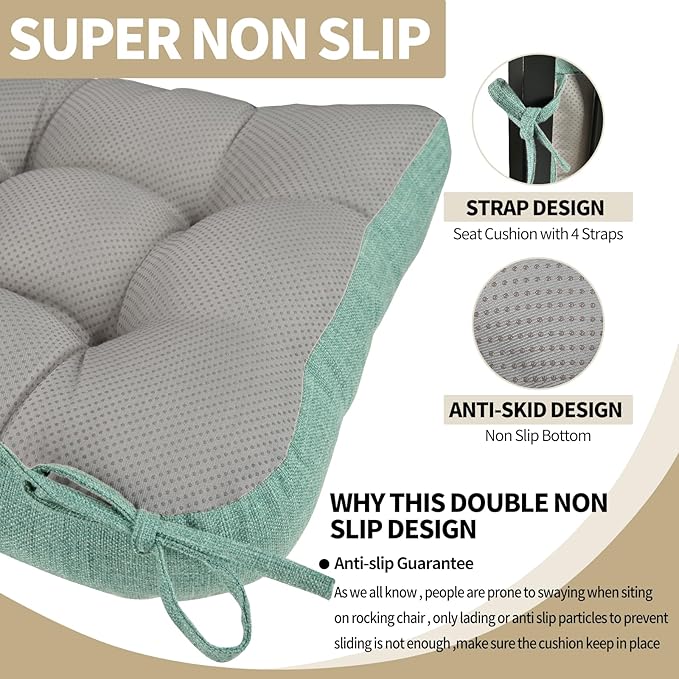 BUYUE Chair Cushion Set for Rocking Chair, Back Pillow & Seat Cushion with Ties, Original Woven Fabric Non-Slip Chair Pads for Elderly Sitting, Light Green