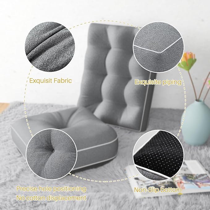 YZ HOME Rocking Chair Cushion, Set of Thicken Seat & Back Chair Cushions with Memory Foam, Non-Slip Chair Pad with Ties for for Indoor&Outdoor Rocker, Light Grey, 22x17x5/17x17x5